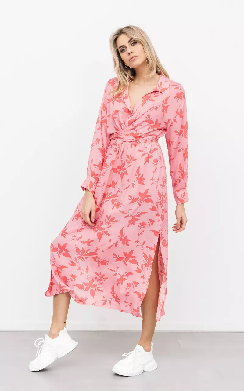 Midi jurk met strikdetail Lichtroze Roze