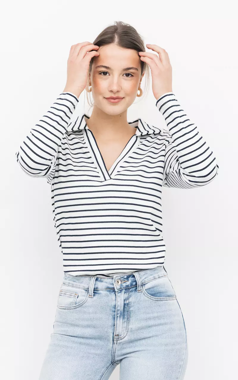 Striped shirt with collar White Dark Blue