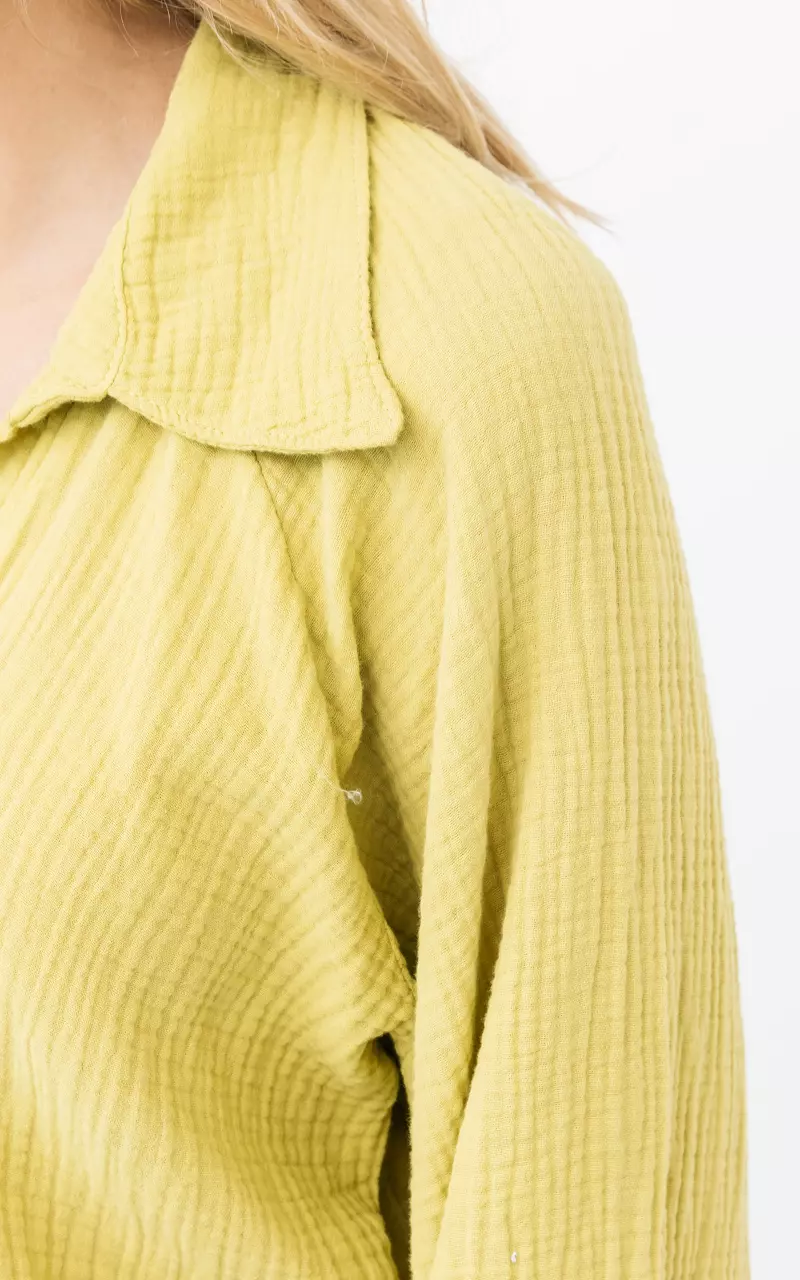 Cotton blouse with v-neck Light Green