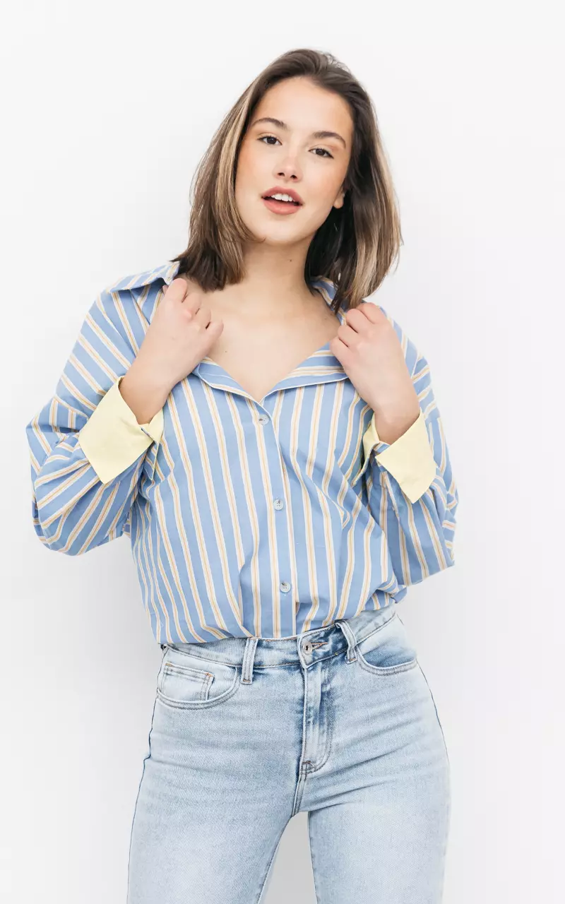 Oversized striped blouse Blue Yellow