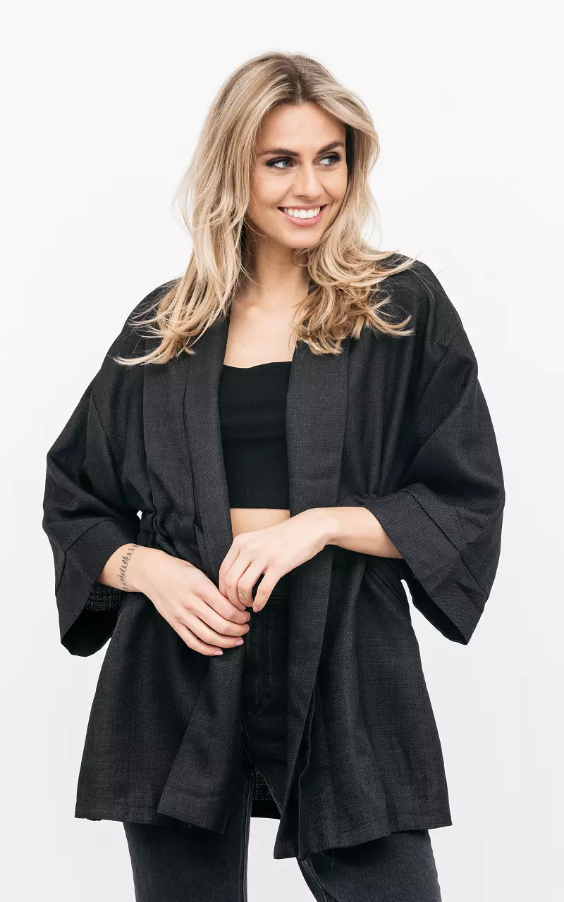 Oversized kimono met strikdetail Zwart