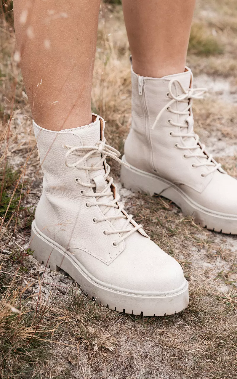 Leather lace-up boots Taupe