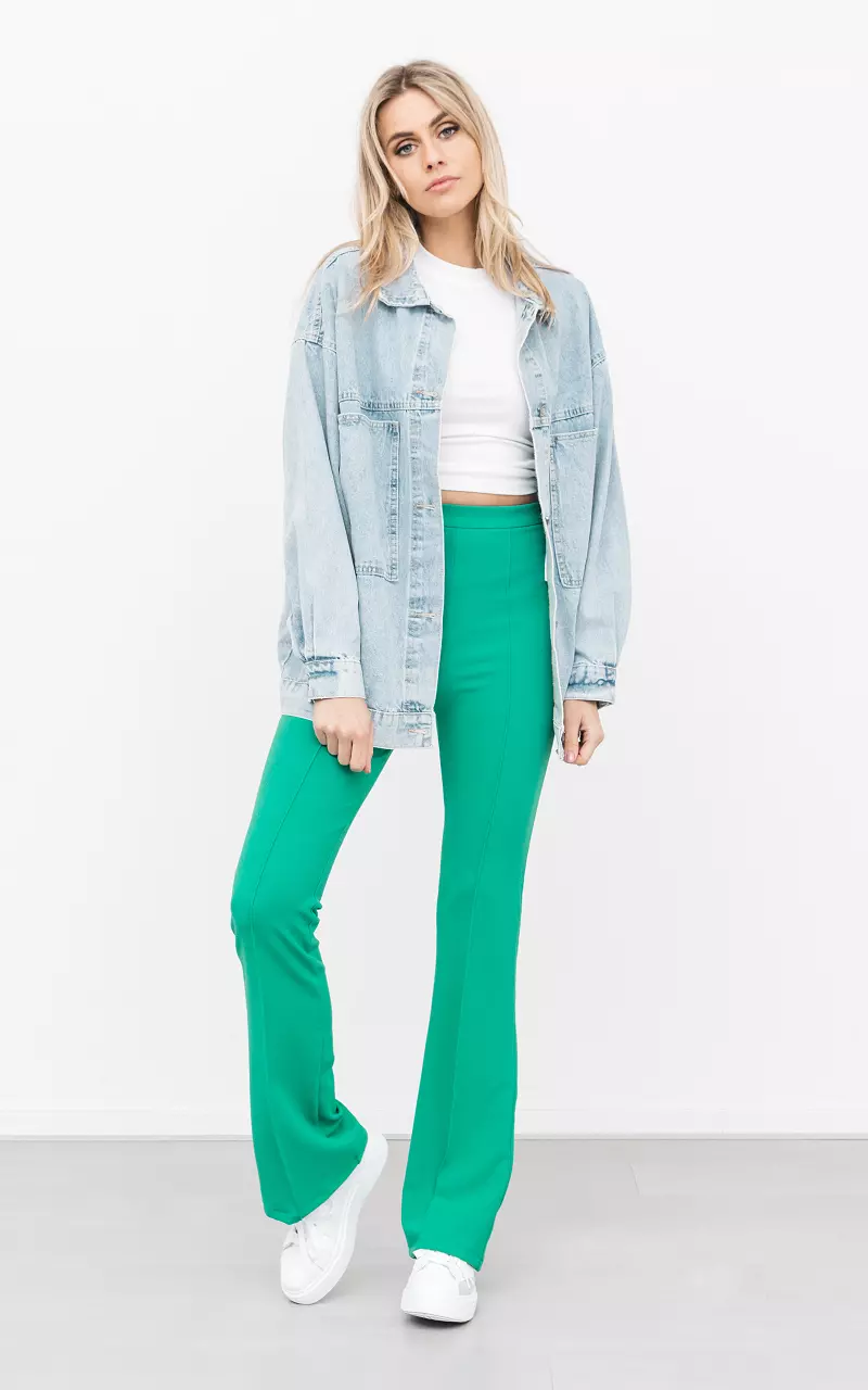 High-waist, flared trousers Light Green
