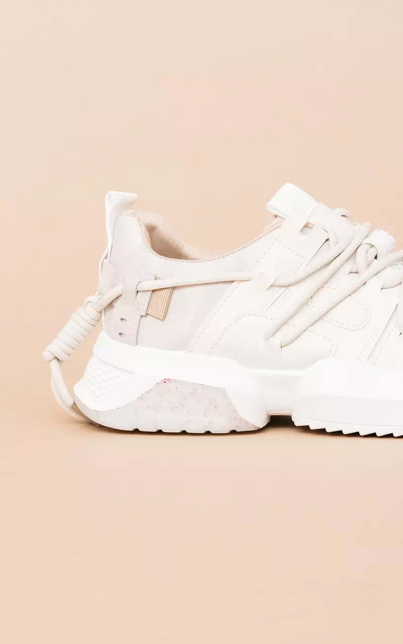 Lace-up sneakers with thick sole Beige White