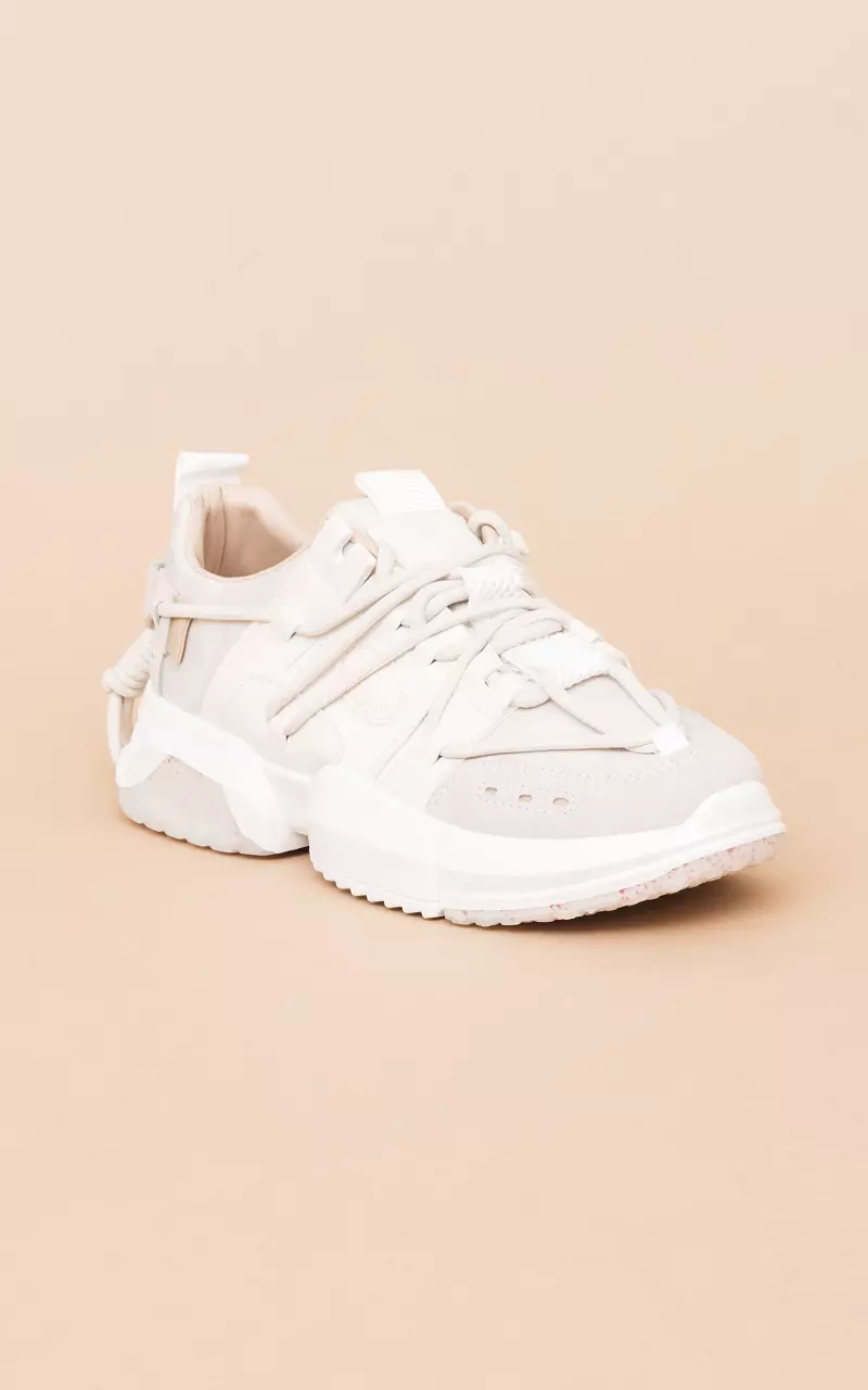 Lace-up sneakers with thick sole Beige White