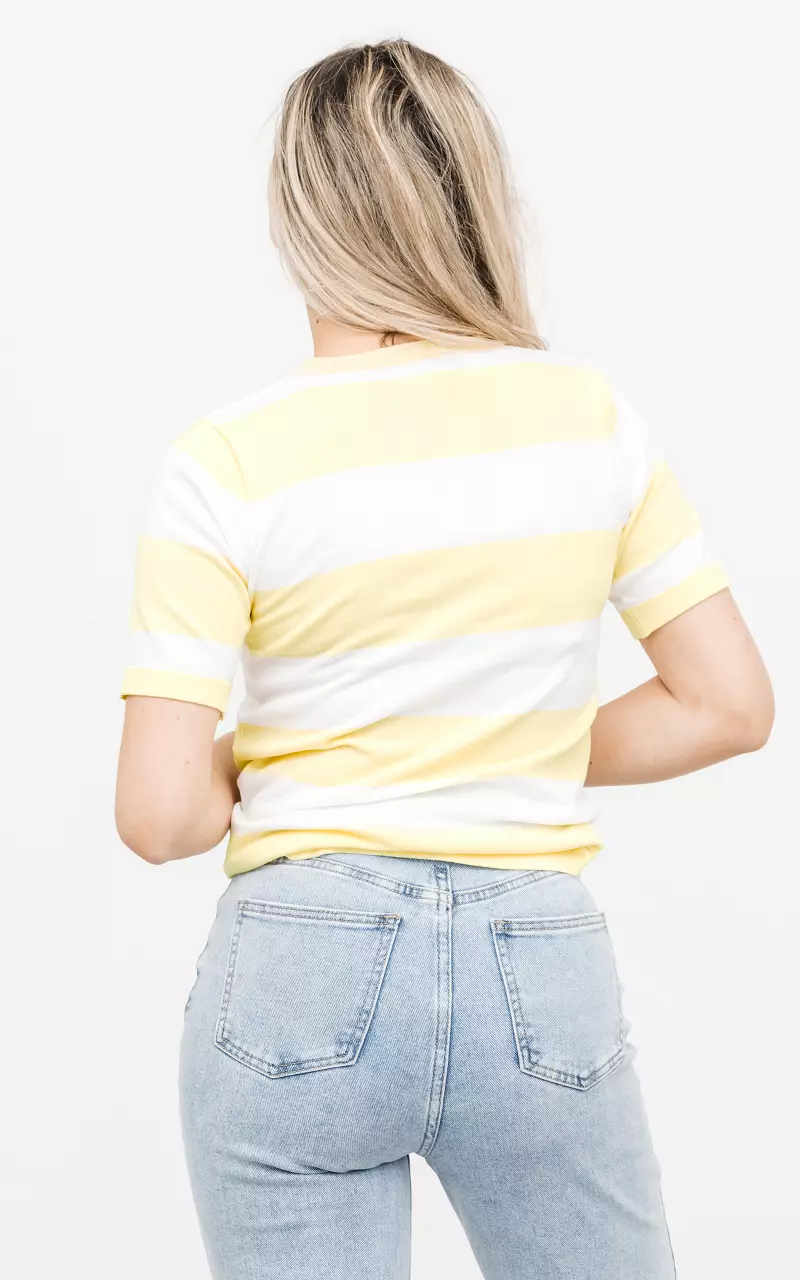 Striped t-shirt with round neck Yellow White