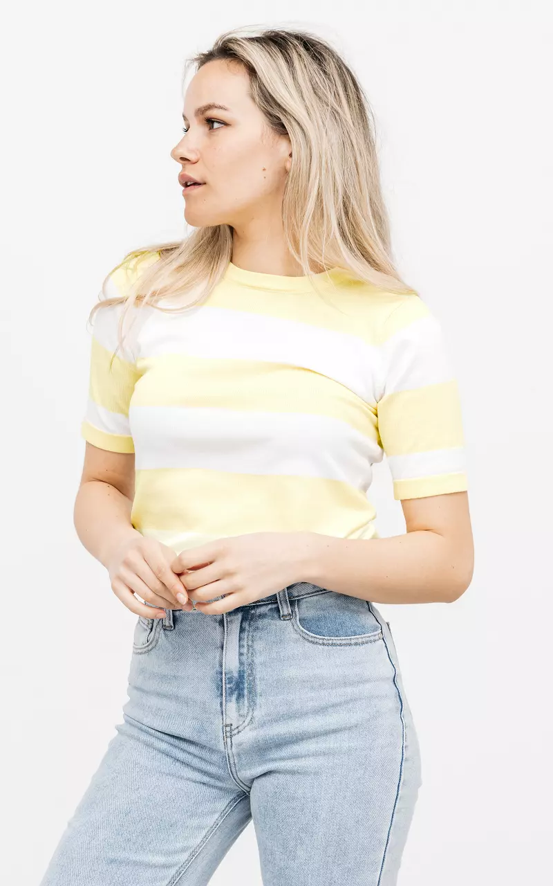 Striped t-shirt with round neck Yellow White