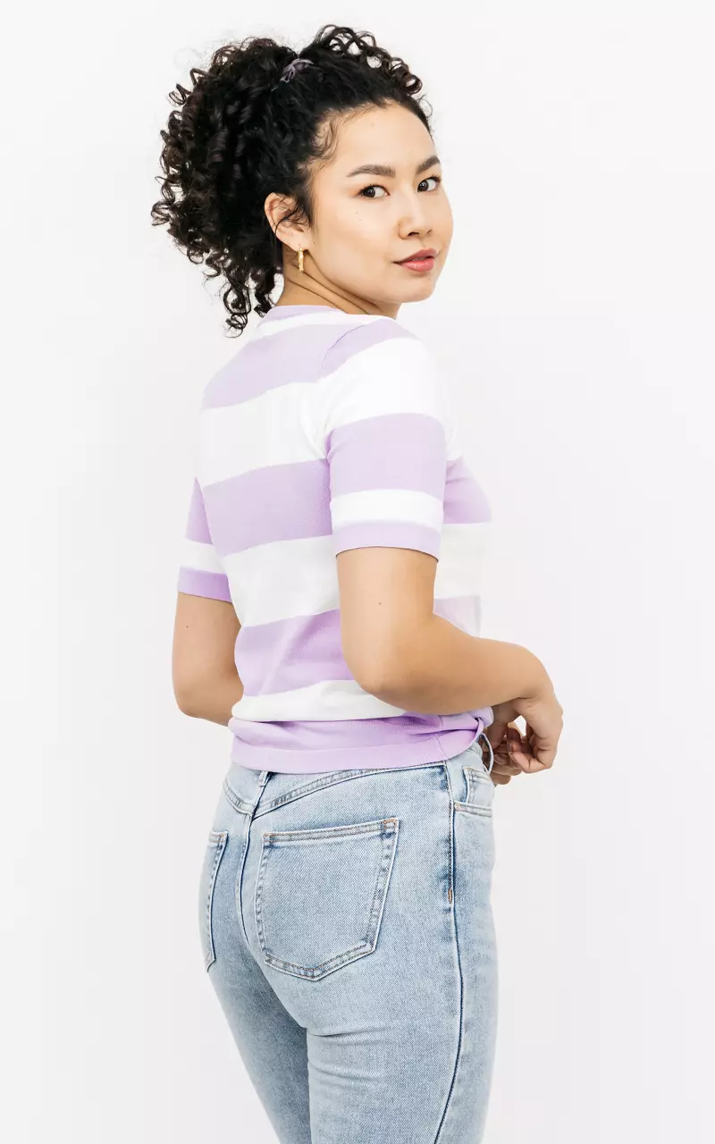 Striped t-shirt with round neck Lilac White