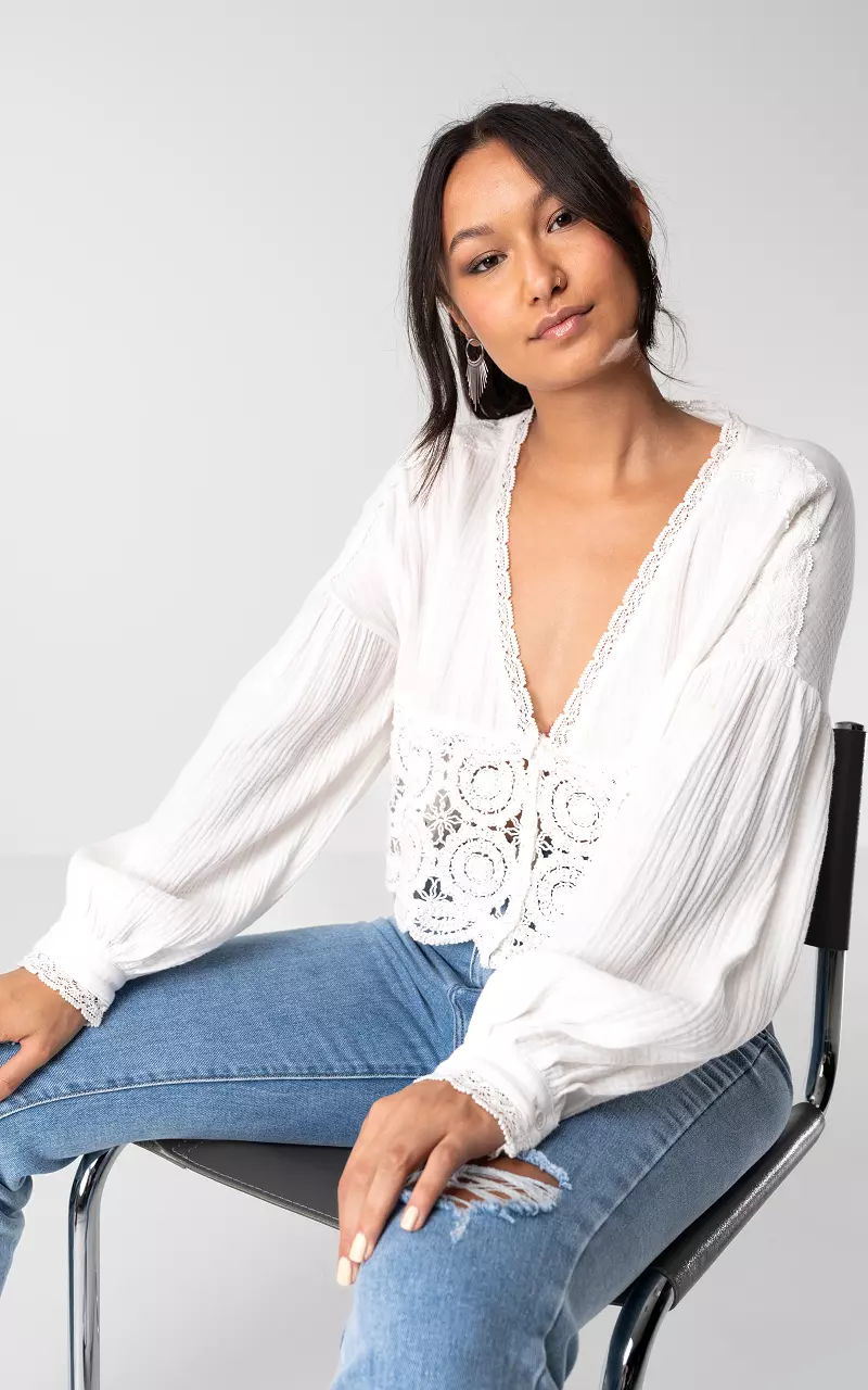 Cotton top with lace details White