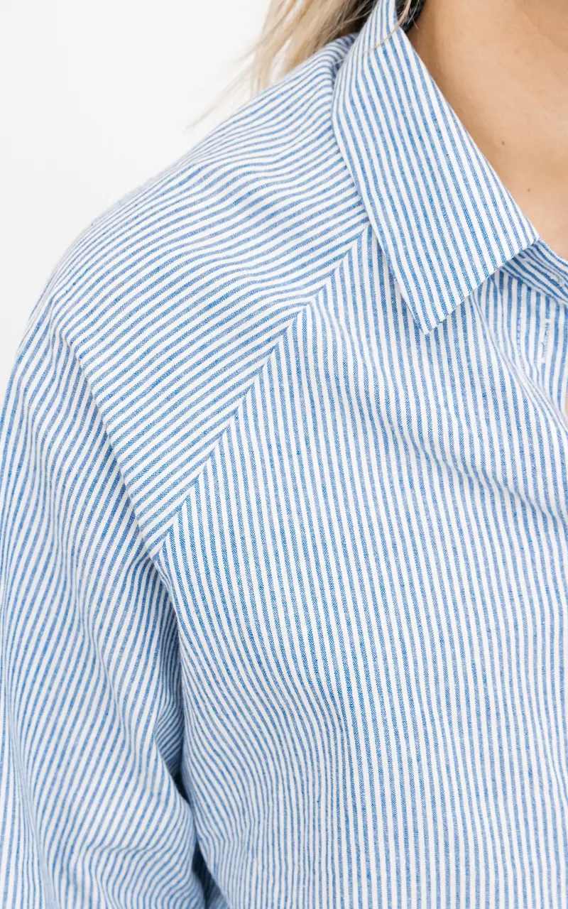 Bluse mit verspieltem Streifenmuster Blau Weiß