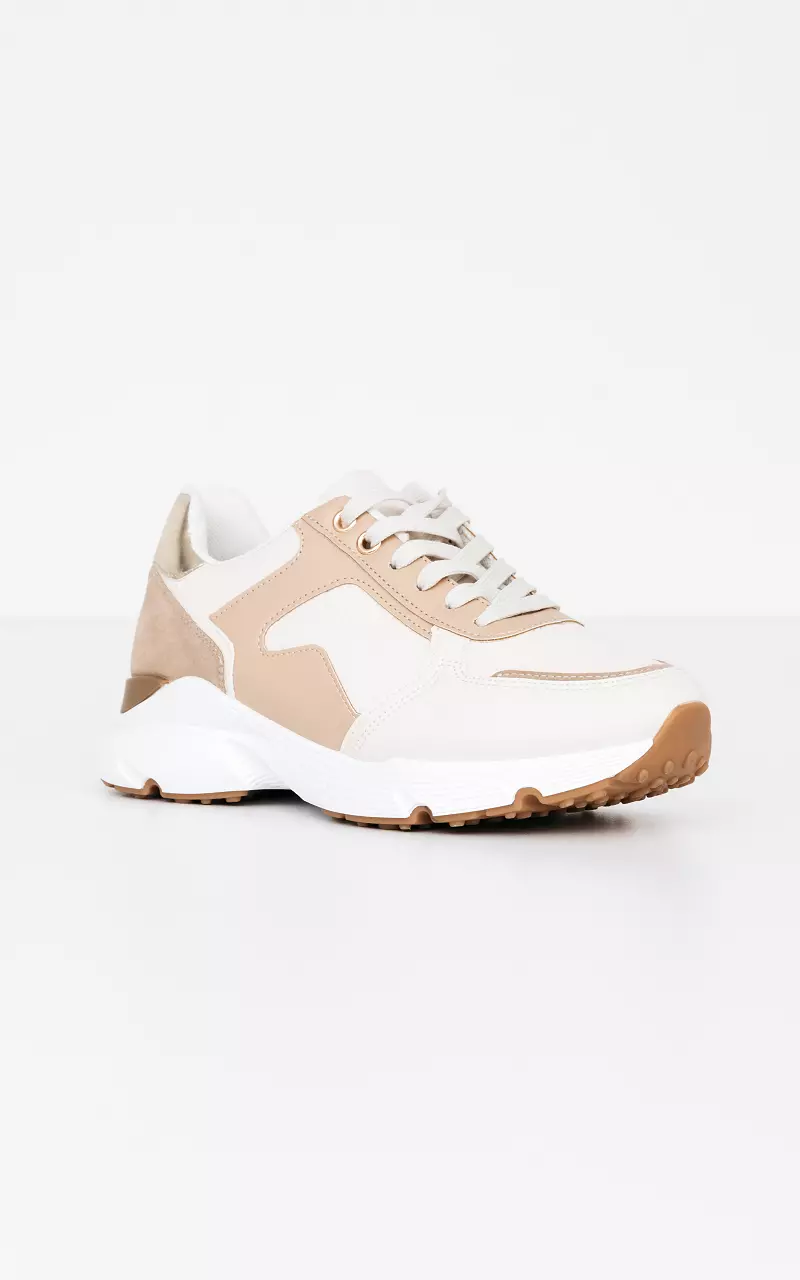 Lace-up sneakers with thick soles Light Brown Cream