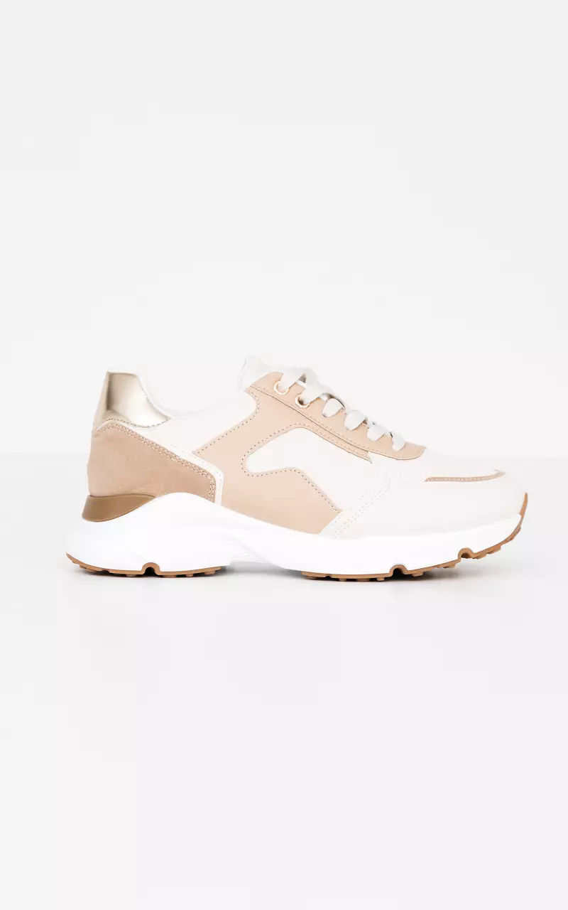 Lace-up sneakers with thick soles Light Brown Cream
