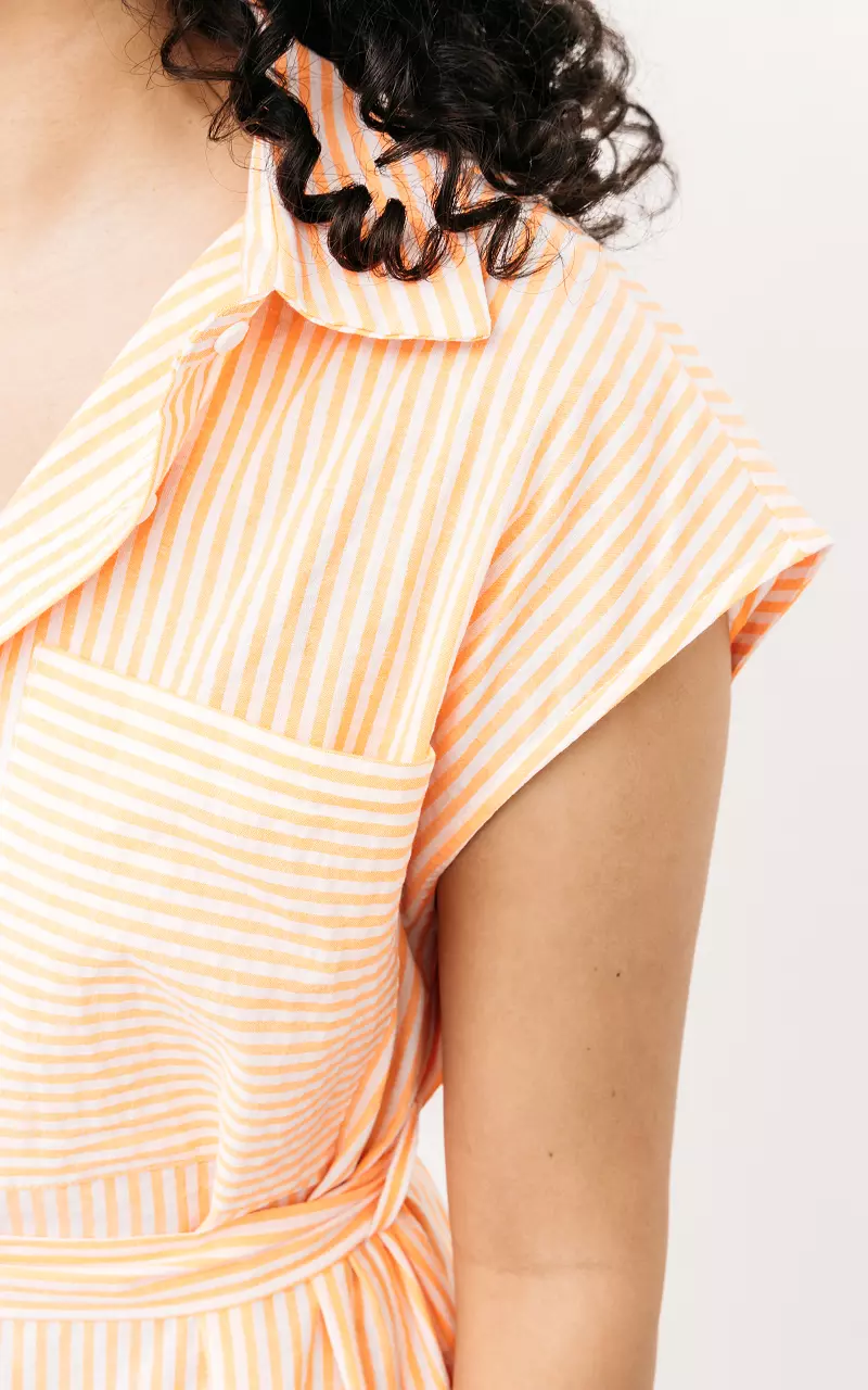 Striped dress with waist tie Orange White