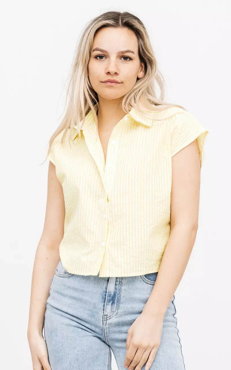 Gestreepte blouse met korte mouwen Geel Wit
