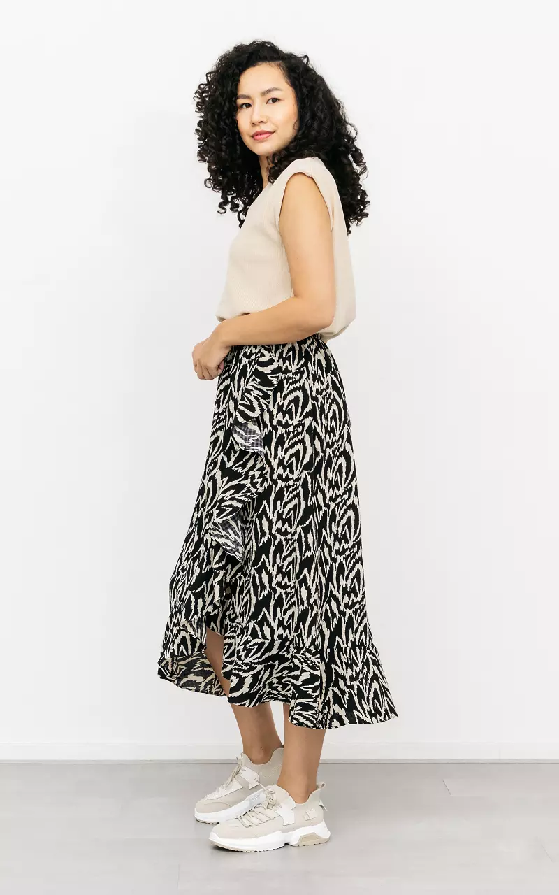 Midi skirt with ruffles Black Cream