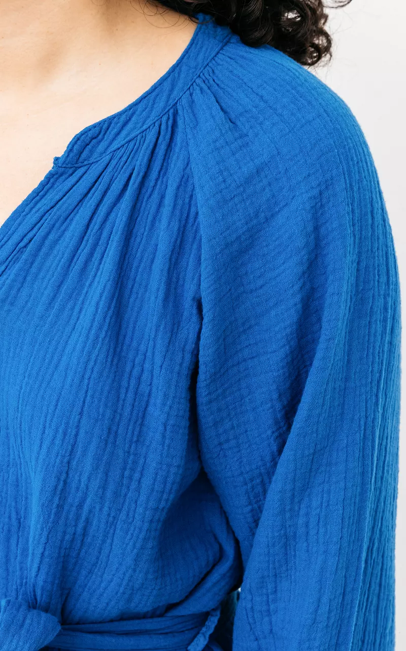Baumwoll-Kleid mit Bindeschleife Blau