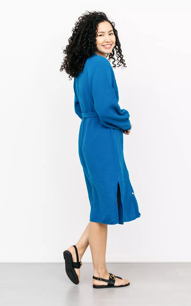 Baumwoll-Kleid mit Bindeschleife Blau