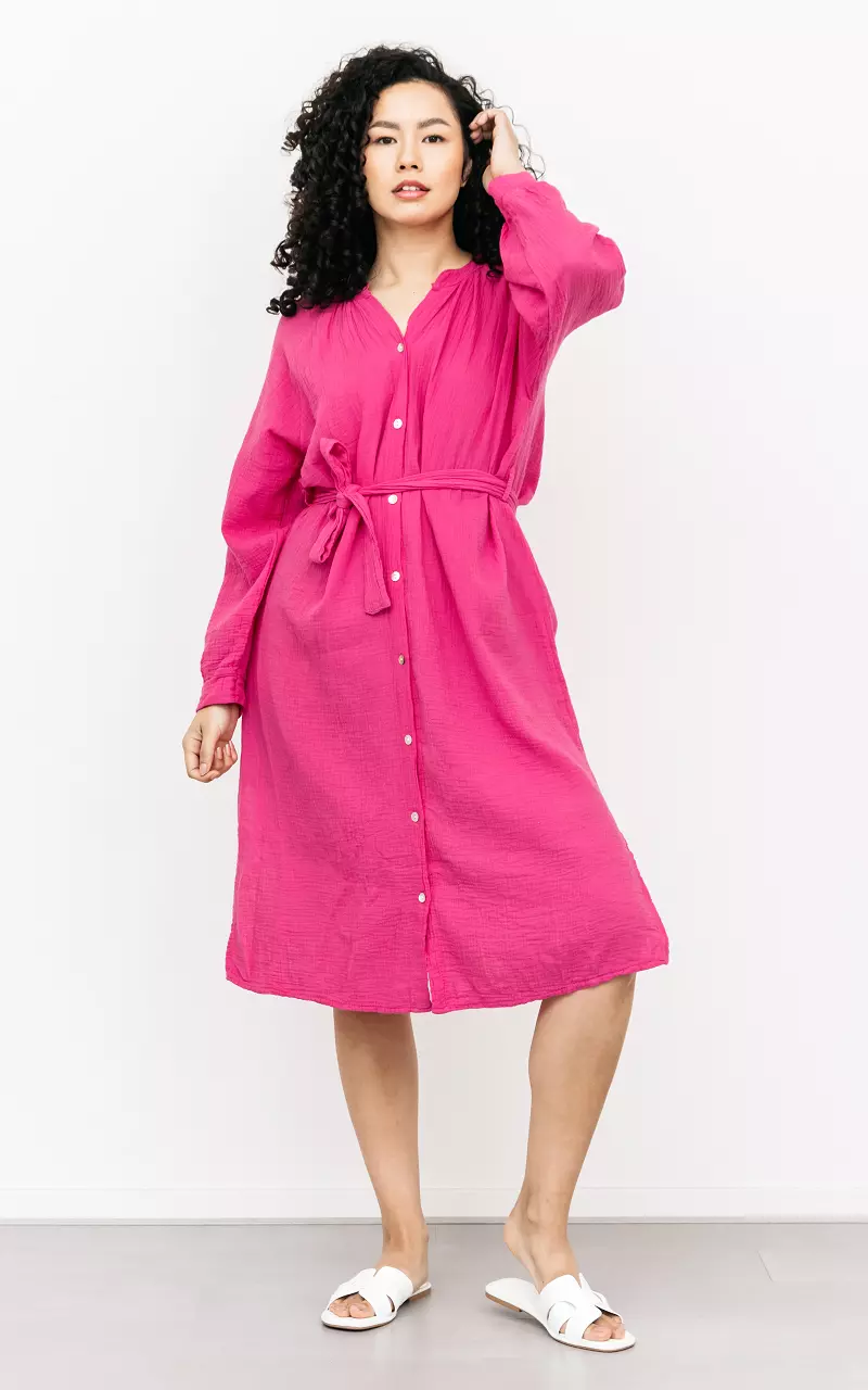 Cotton dress with pearl-like buttons Pink
