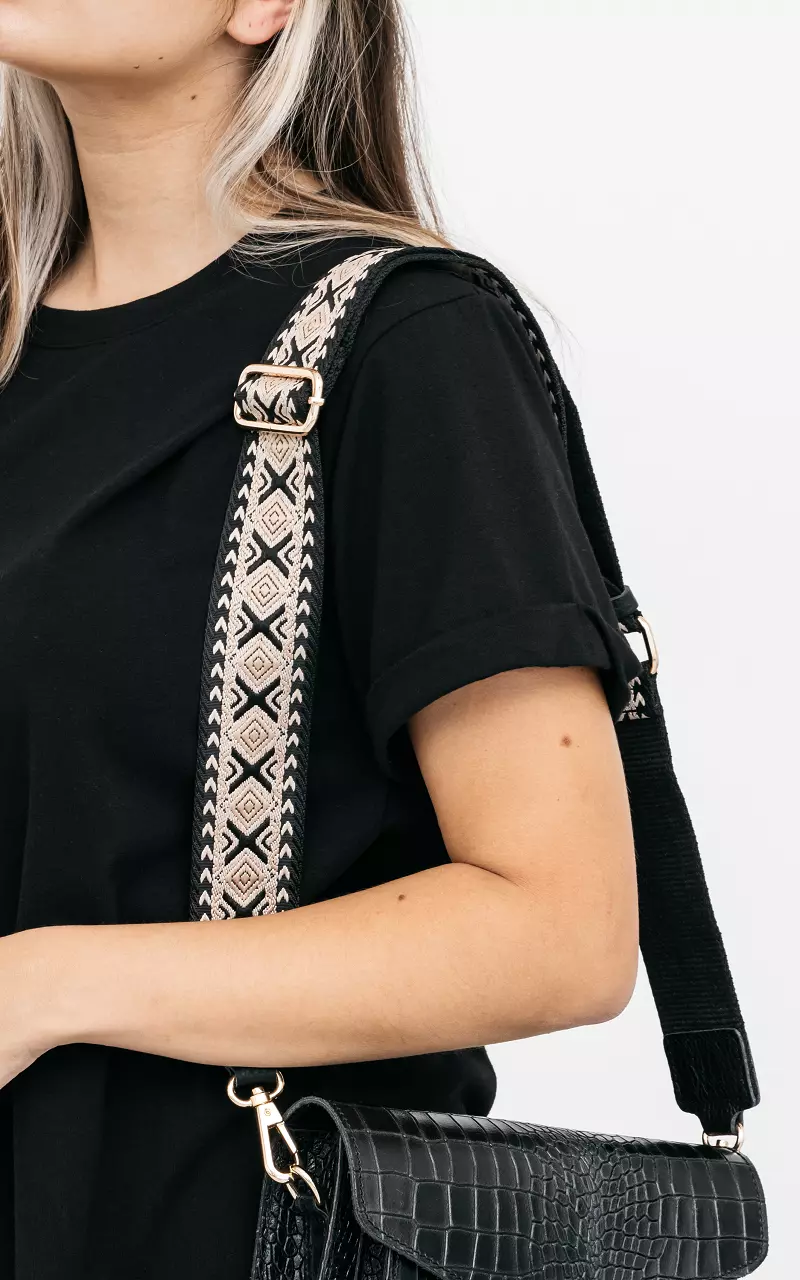 Bag strap with gold-coloured details Black Cream