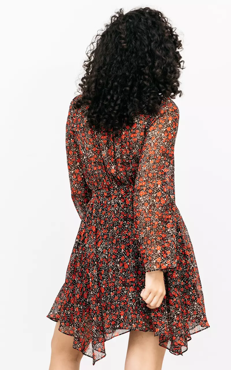 V-hals overslag jurk met bloemenprint Zwart Rood