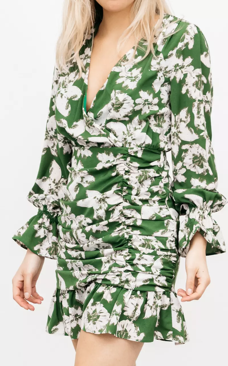 V-hals overslag jurk met ritssluiting Groen Wit