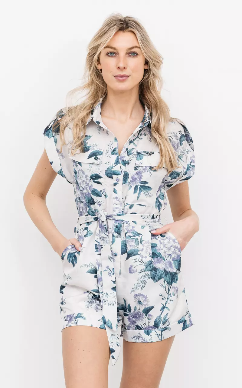 Jumpsuit met borstzakjes en strikdetail Wit Lila
