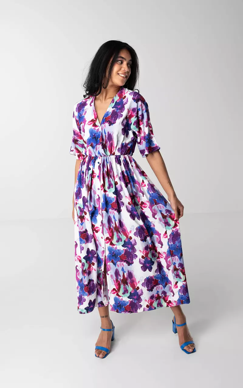 Maxi dress with floral print White Purple