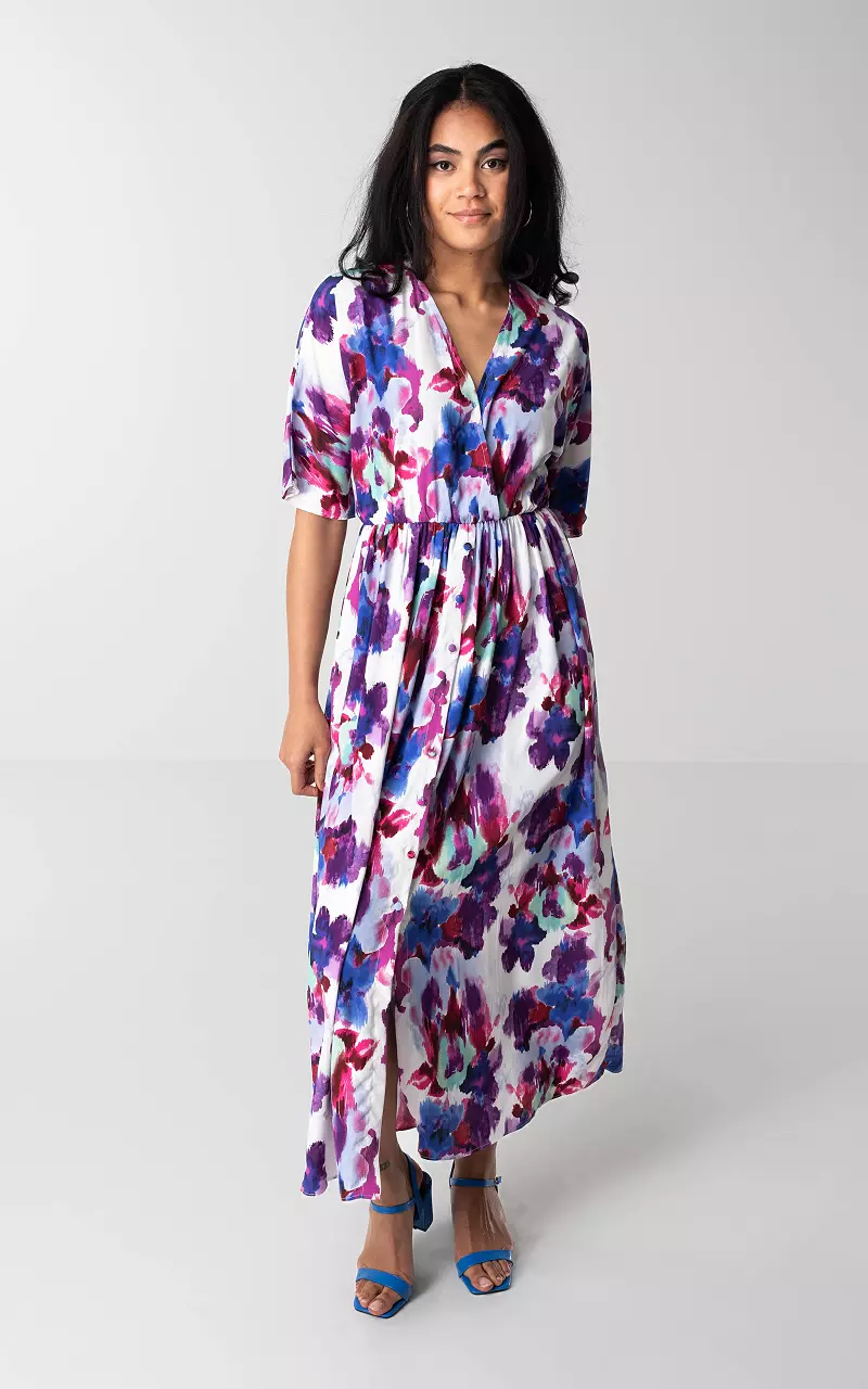 Maxi dress with floral print White Purple