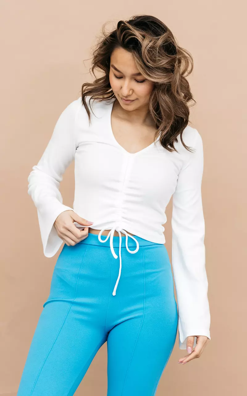 V-neck top with flared sleeves White