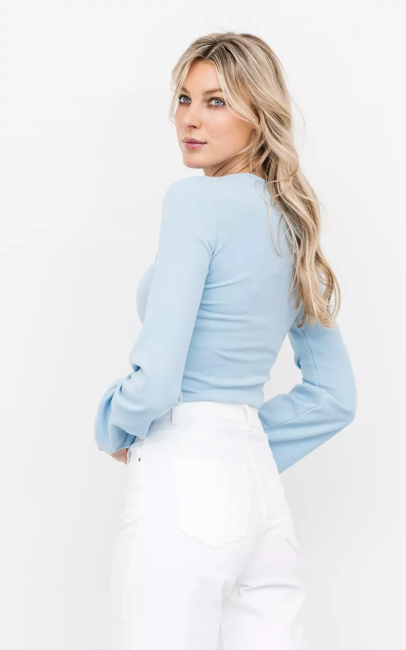 V-neck top with flared sleeves Light Blue