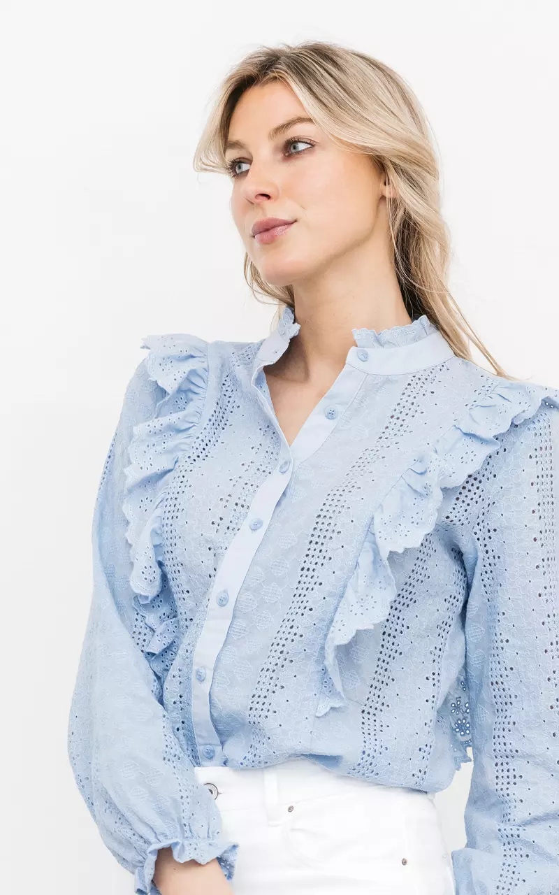 Cotton blouse with ruffles Light Blue