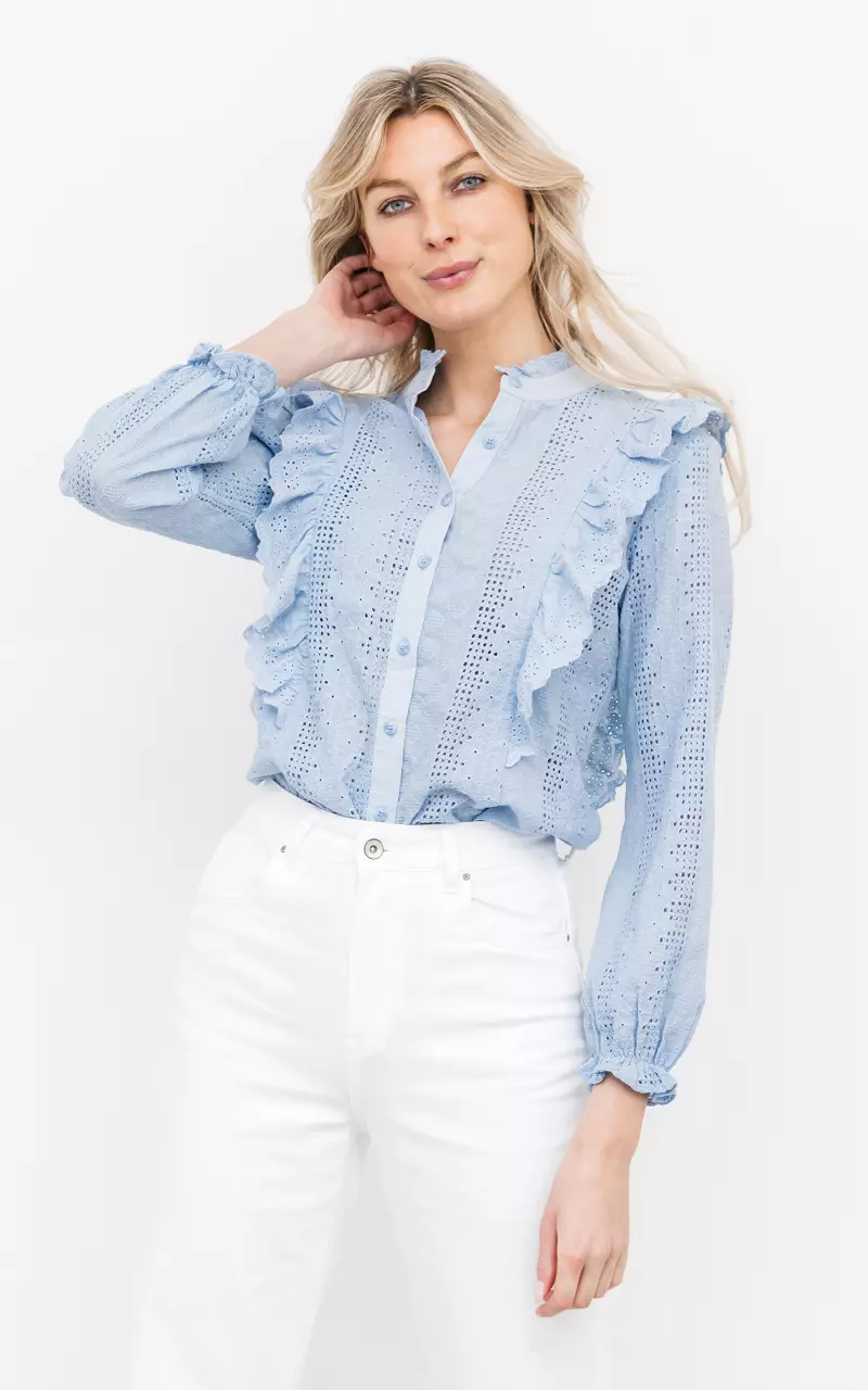 Cotton blouse with ruffles Light Blue