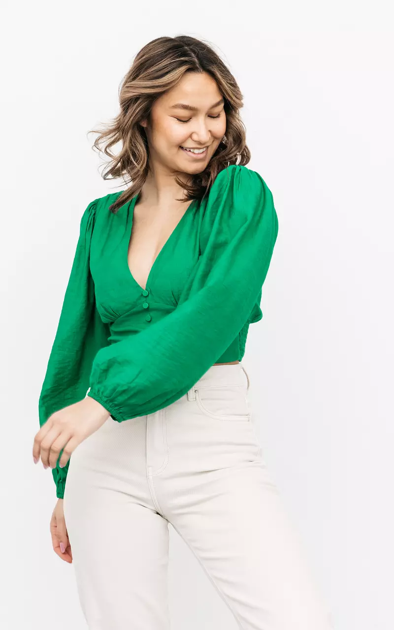 Cropped top with v-neck Green