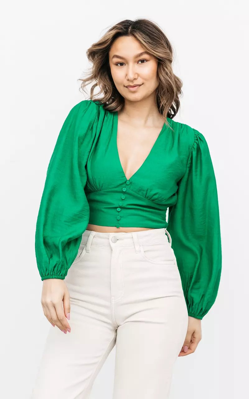 Cropped top with v-neck Green