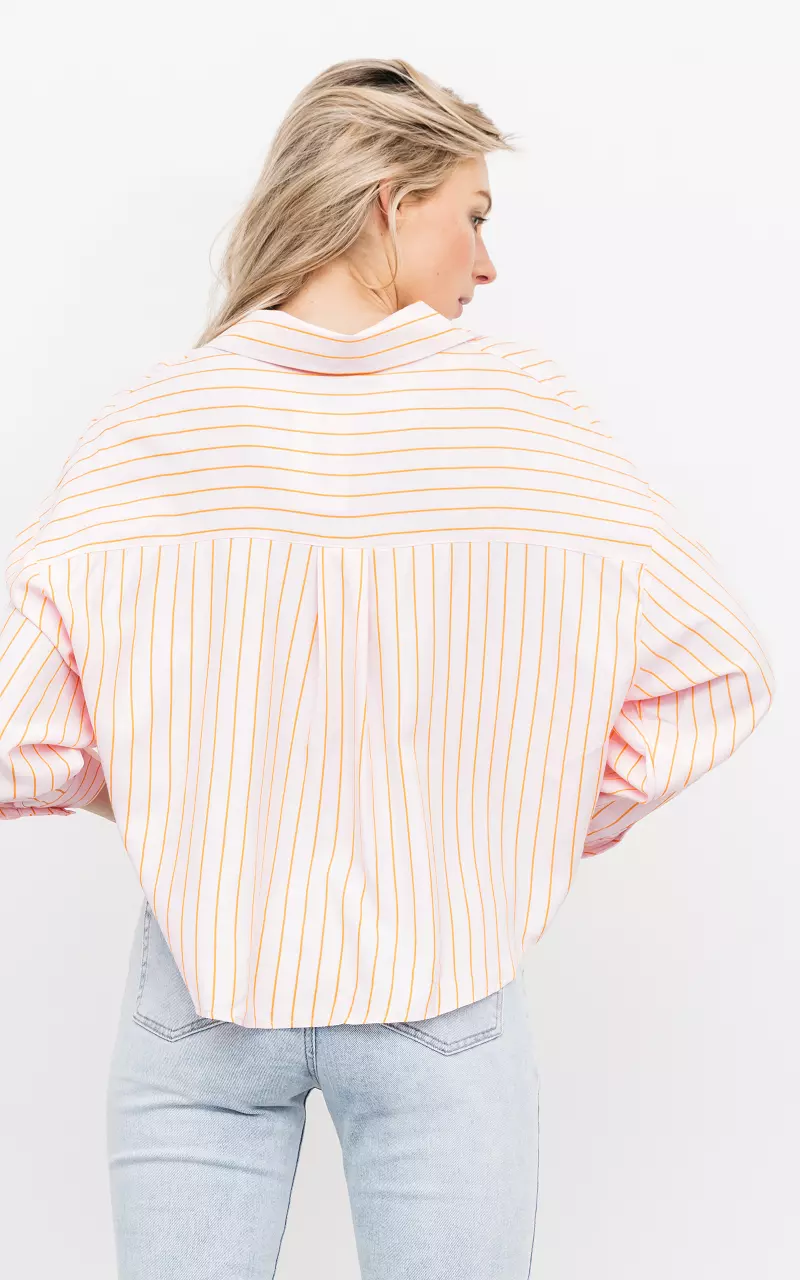 Kurze oversized Bluse mit Streifen Pink Orange