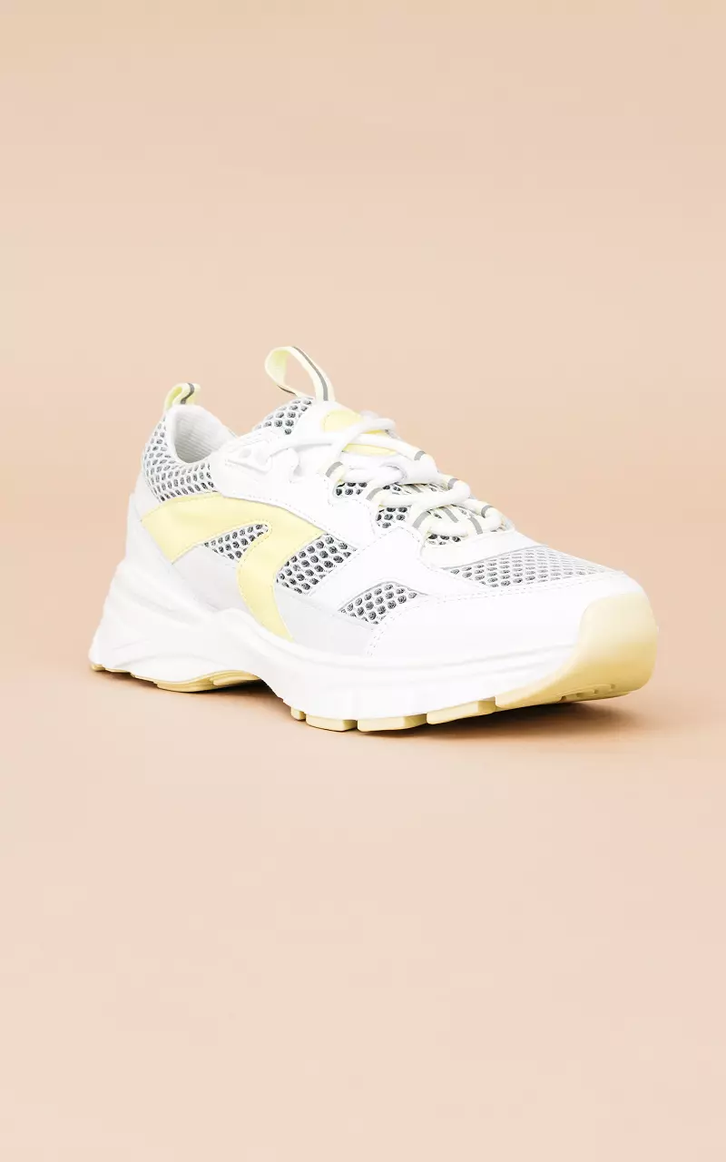 Leather lace-up sneakers White Yellow