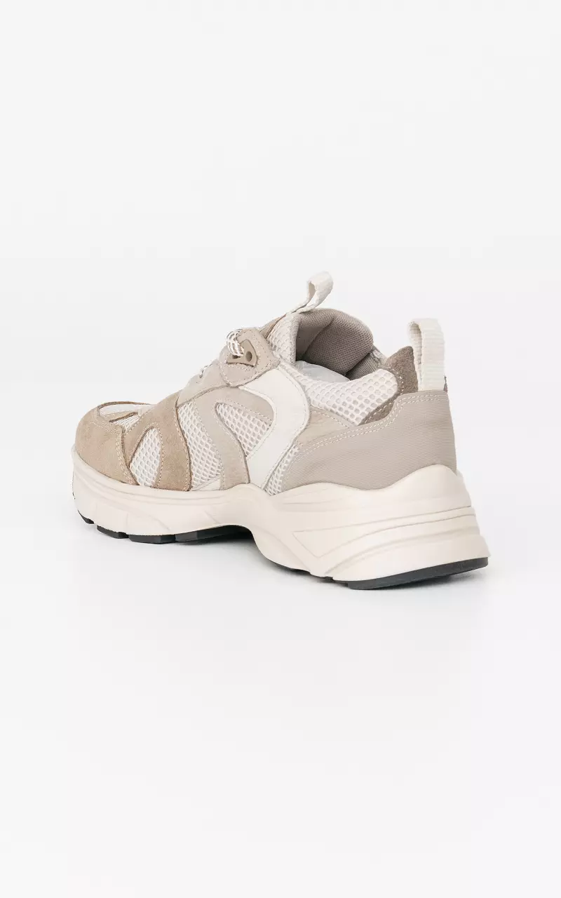 Leather sneakers with suede detail Beige