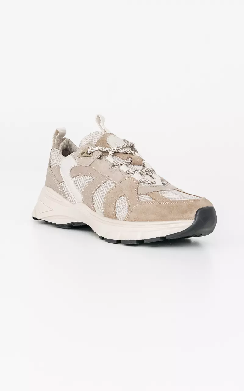 Leather sneakers with suede detail Beige