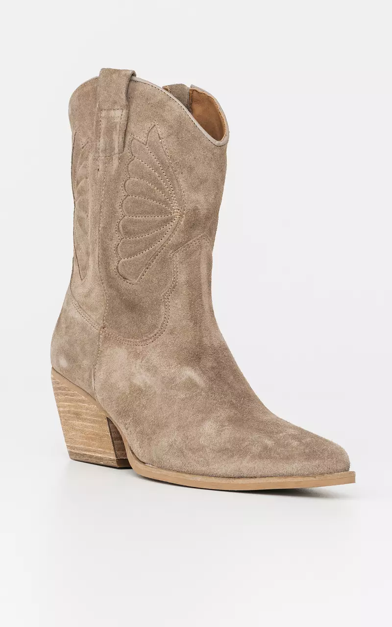 Suede cowboy boots with zip Taupe
