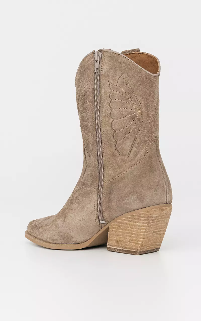 Suede cowboy boots with zip Taupe