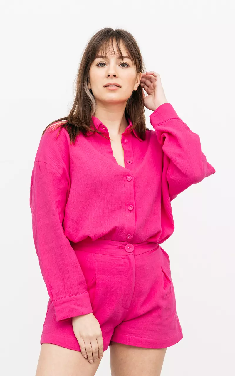 Katoenen blouse met knopen Roze
