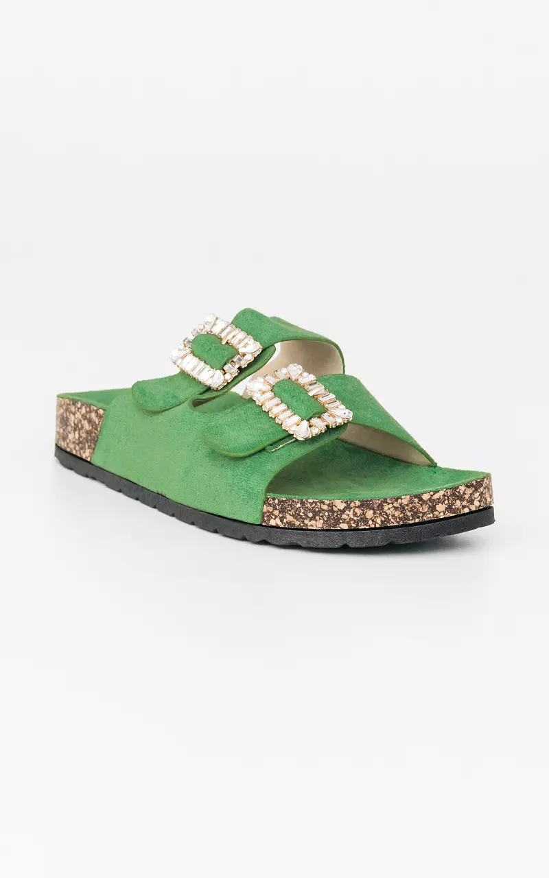Flip-flops with rhinestones Green