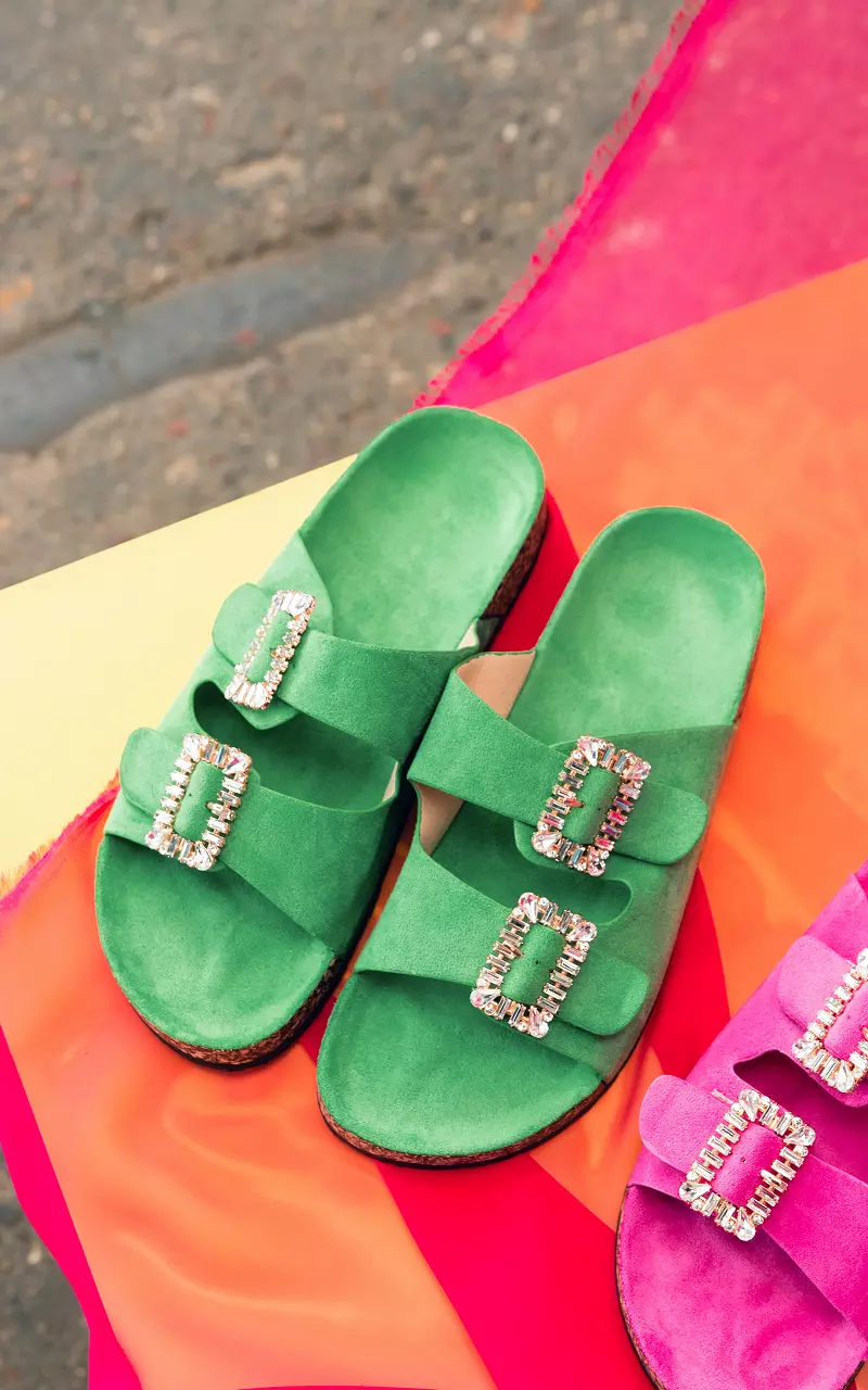 Sandals with rhinestones Green