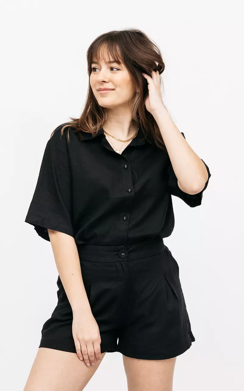 Katoenen blouse met korte mouw Zwart