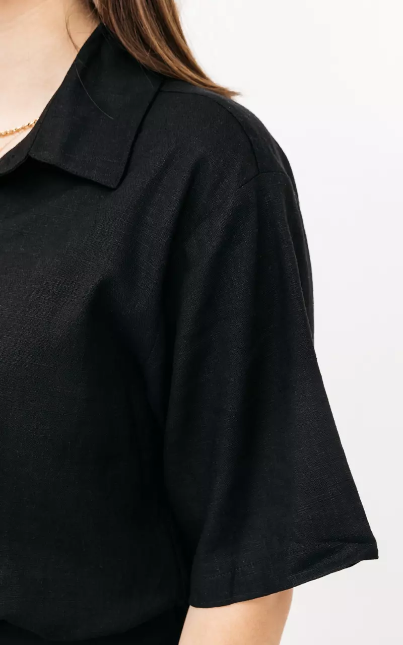 Cotton blouse with cropped sleeves Black