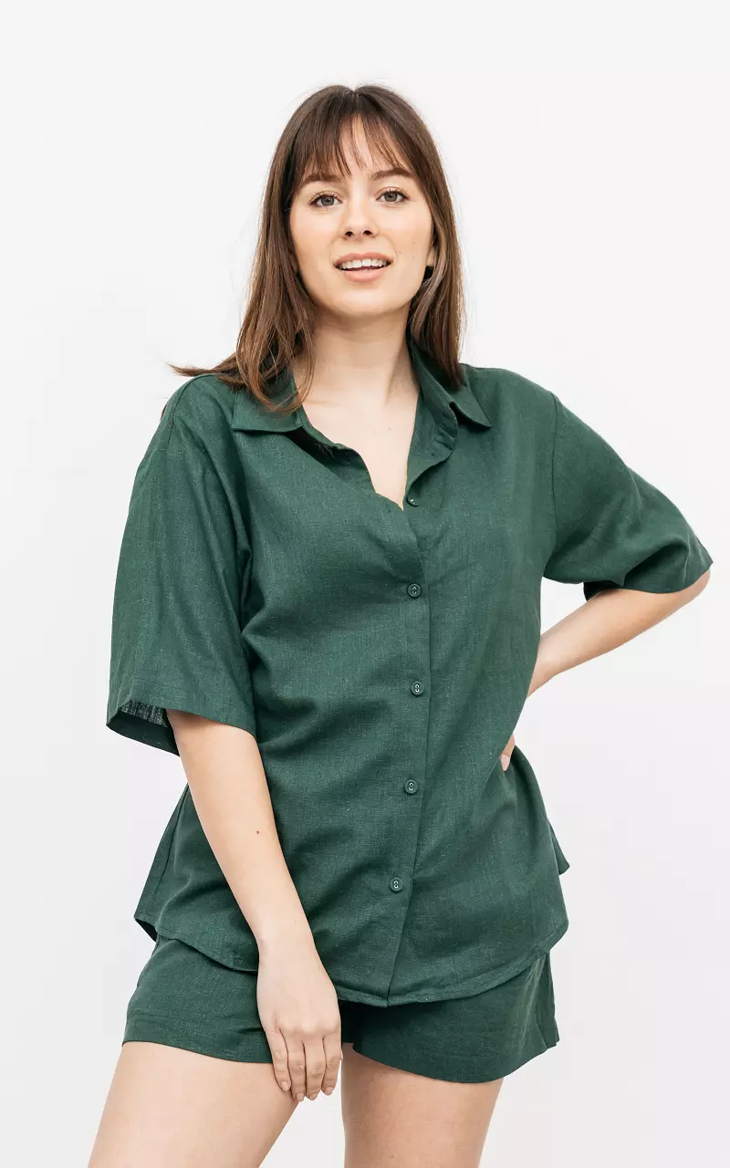 Cotton blouse with cropped sleeves Dark Green