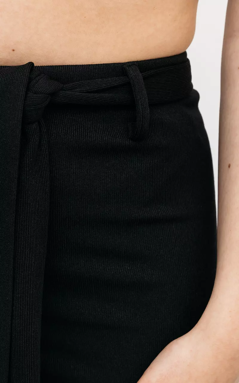 Wide leg broek met strikdetail Zwart