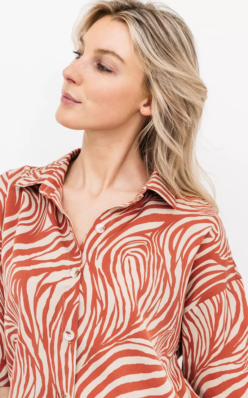 Oversized blouse met zebraprint Roestbruin Beige