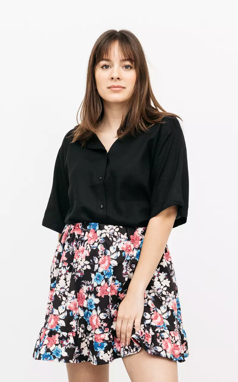Skirt with floral print Black Pink