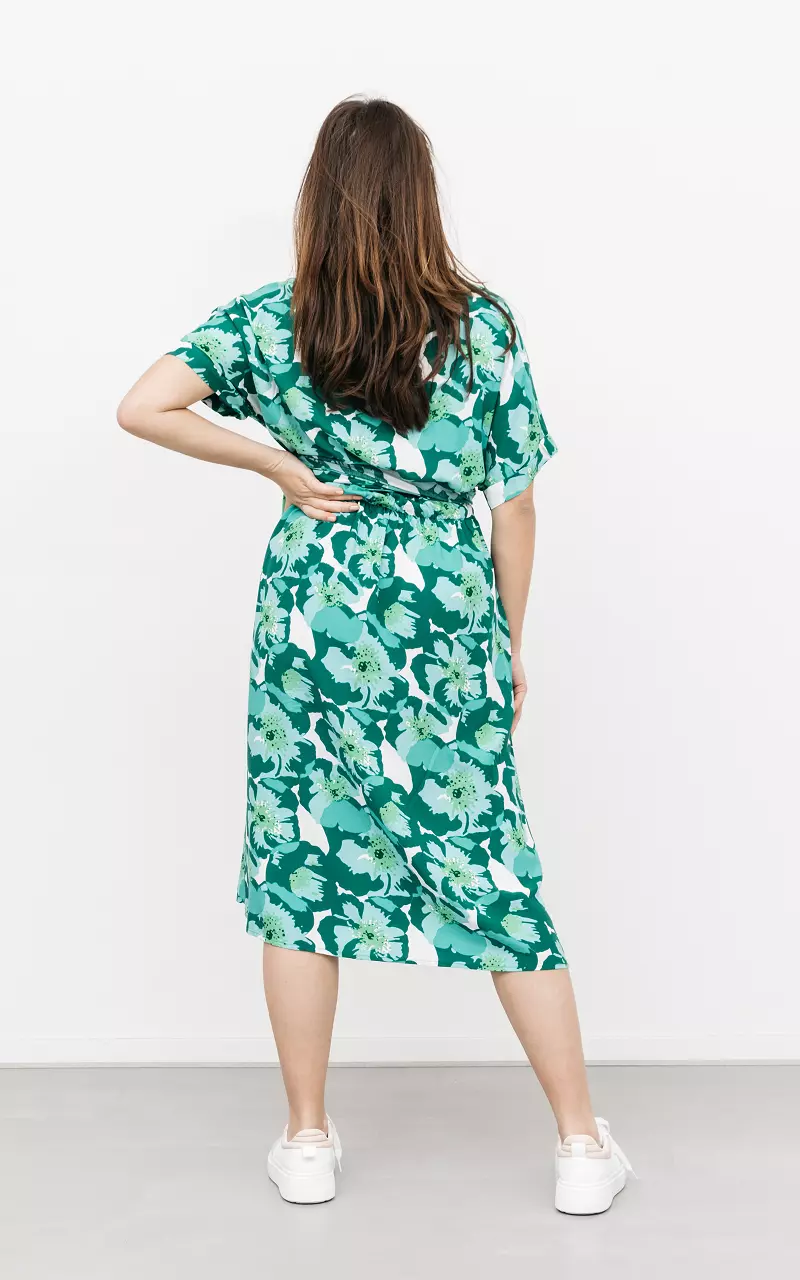 Midi jurk met strikdetail Groen Wit
